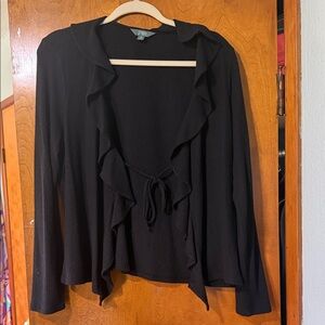 Terra & Sky Black Ruffle Tie-Front Women's Top